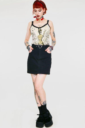 Love is Simple Black Denim Skirt-Jawbreaker-Dark Fashion Clothing