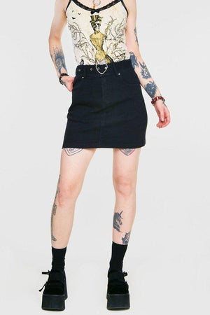 Love is Simple Black Denim Skirt-Jawbreaker-Dark Fashion Clothing