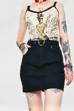 Love is Simple Black Denim Skirt-Jawbreaker-Dark Fashion Clothing