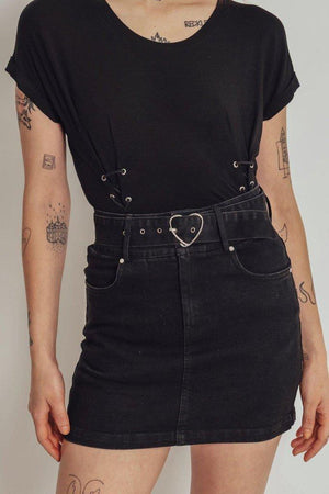 Love is Simple Black Denim Skirt-Jawbreaker-Dark Fashion Clothing