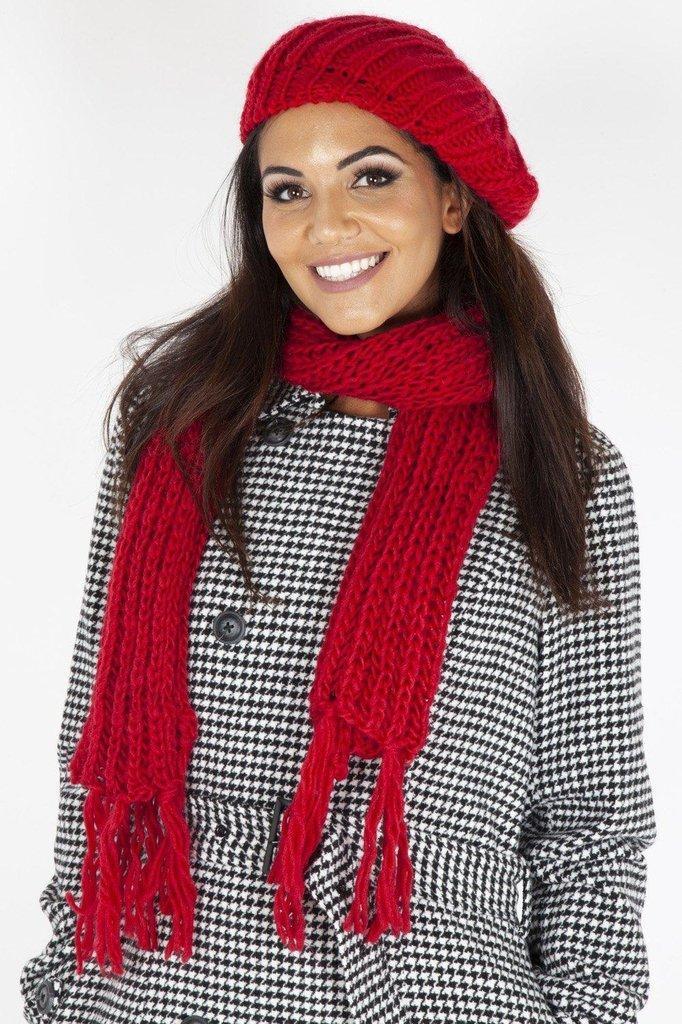 Lucille Red Beret &amp; Scarf Set-Voodoo Vixen-Dark Fashion Clothing