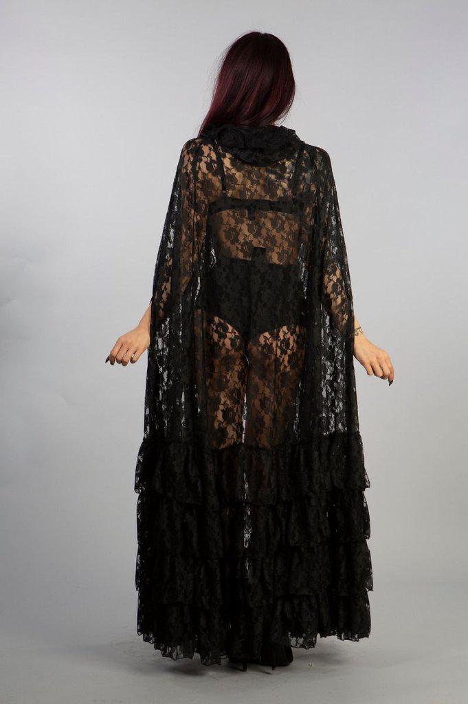 Mademoiselle Hooded Cape In Black Lace-Burleska-Dark Fashion Clothing