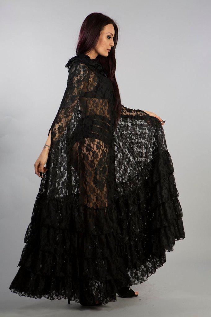 Mademoiselle Hooded Cape In Black Lace-Burleska-Dark Fashion Clothing