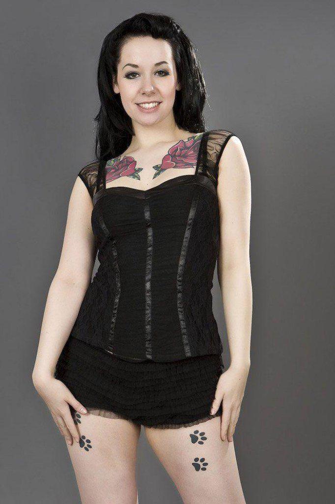 Maria Cotton Gothic Top With Black Lace Overlay-Burleska-Dark Fashion Clothing