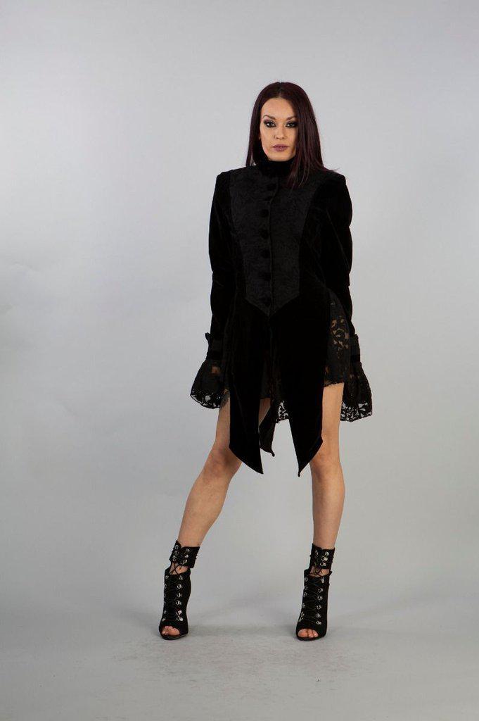 Maureen Ladies Jacket In Black Velvet Flock-Burleska-Dark Fashion Clothing
