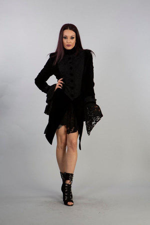 Maureen Ladies Jacket In Black Velvet Flock-Burleska-Dark Fashion Clothing