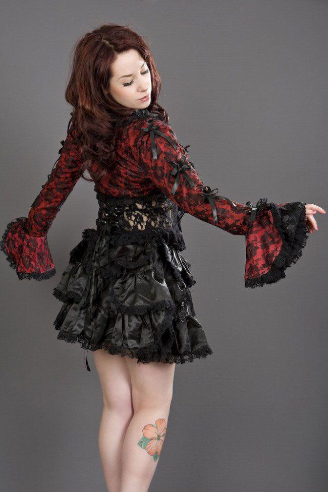 Melissa Burlesque Bolero Jacket In Cotton & Black Lace Overlay-Burleska-Dark Fashion Clothing