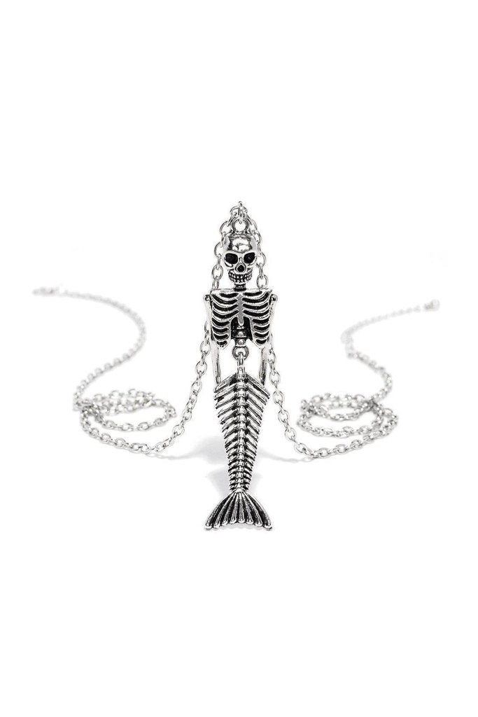 Mermaid Skeleton Silver Pendant and Necklace - Dayana-Dr Faust-Dark Fashion Clothing