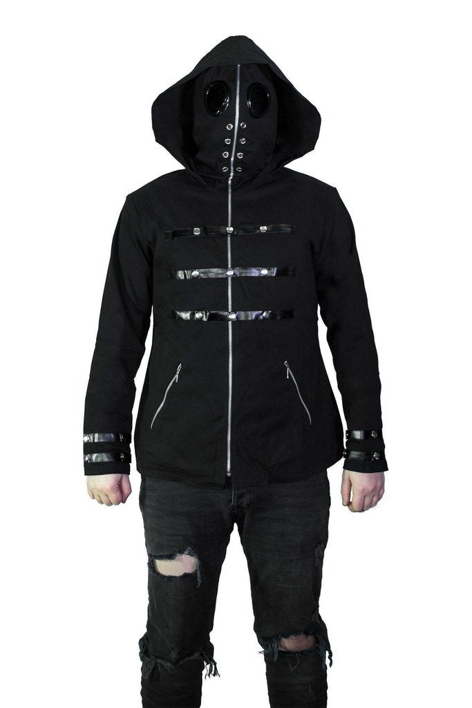 Metal Caps Black Goggles Short Cotton Jacket - Berthold-Dr Faust-Dark Fashion Clothing