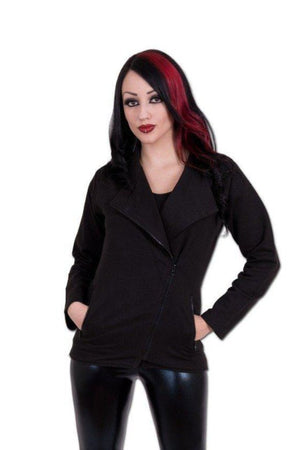 Metal Streetwear - Slant Zip Women Biker Jacket Black-Spiral-Dark Fashion Clothing