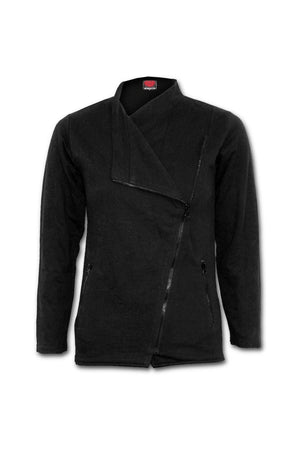 Metal Streetwear - Slant Zip Women Biker Jacket Black-Spiral-Dark Fashion Clothing