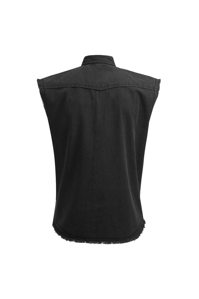 Metal Streetwear - Sleeveless Stone Washed Worker Black-Spiral-Dark Fashion Clothing