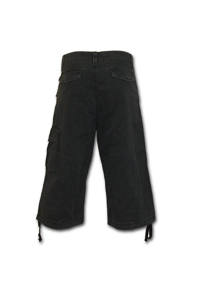 Metal Streetwear - Vintage Cargo Shorts 3/4 Long Black-Spiral-Dark Fashion Clothing