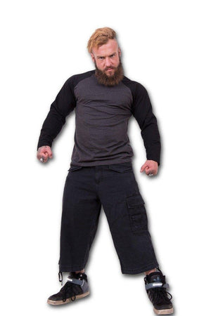 Metal Streetwear - Vintage Cargo Shorts 3/4 Long Black-Spiral-Dark Fashion Clothing
