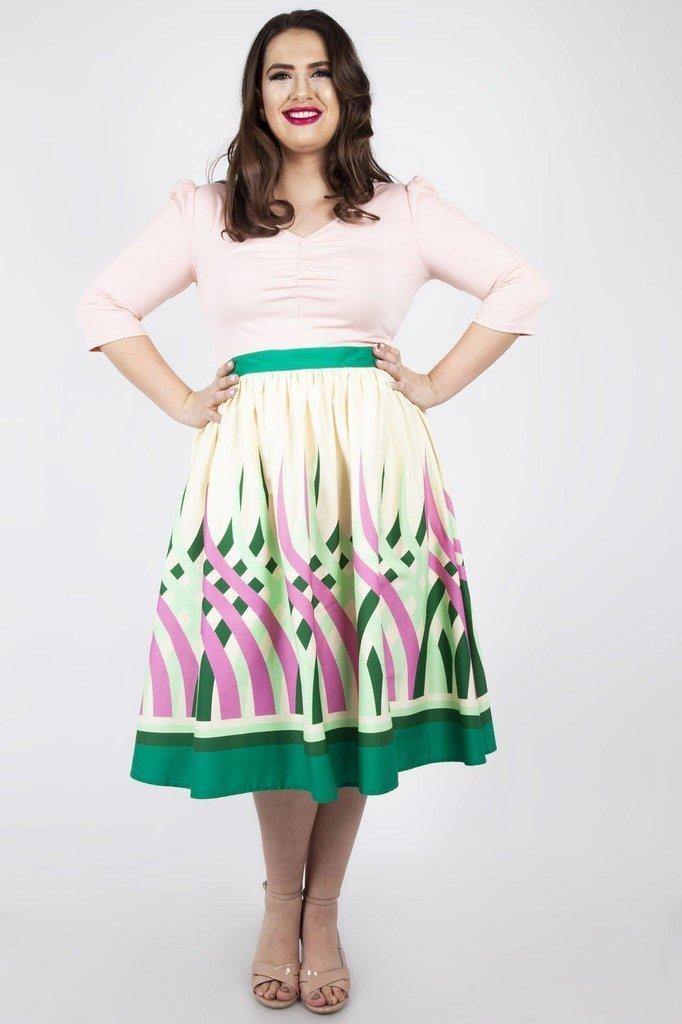 Mia Colour Wheel Border Print Flare Skirt-Voodoo Vixen-Dark Fashion Clothing