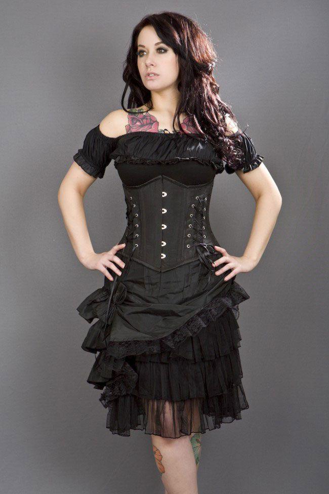 Mistress Underbust Steel Boned Waist Training Corset In Taffeta-Burleska-Dark Fashion Clothing
