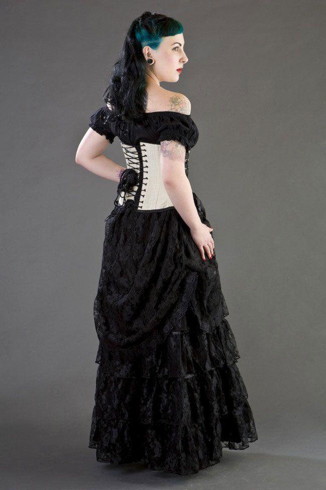 Mistress Underbust Steel Boned Waist Training Corset In Taffeta-Burleska-Dark Fashion Clothing