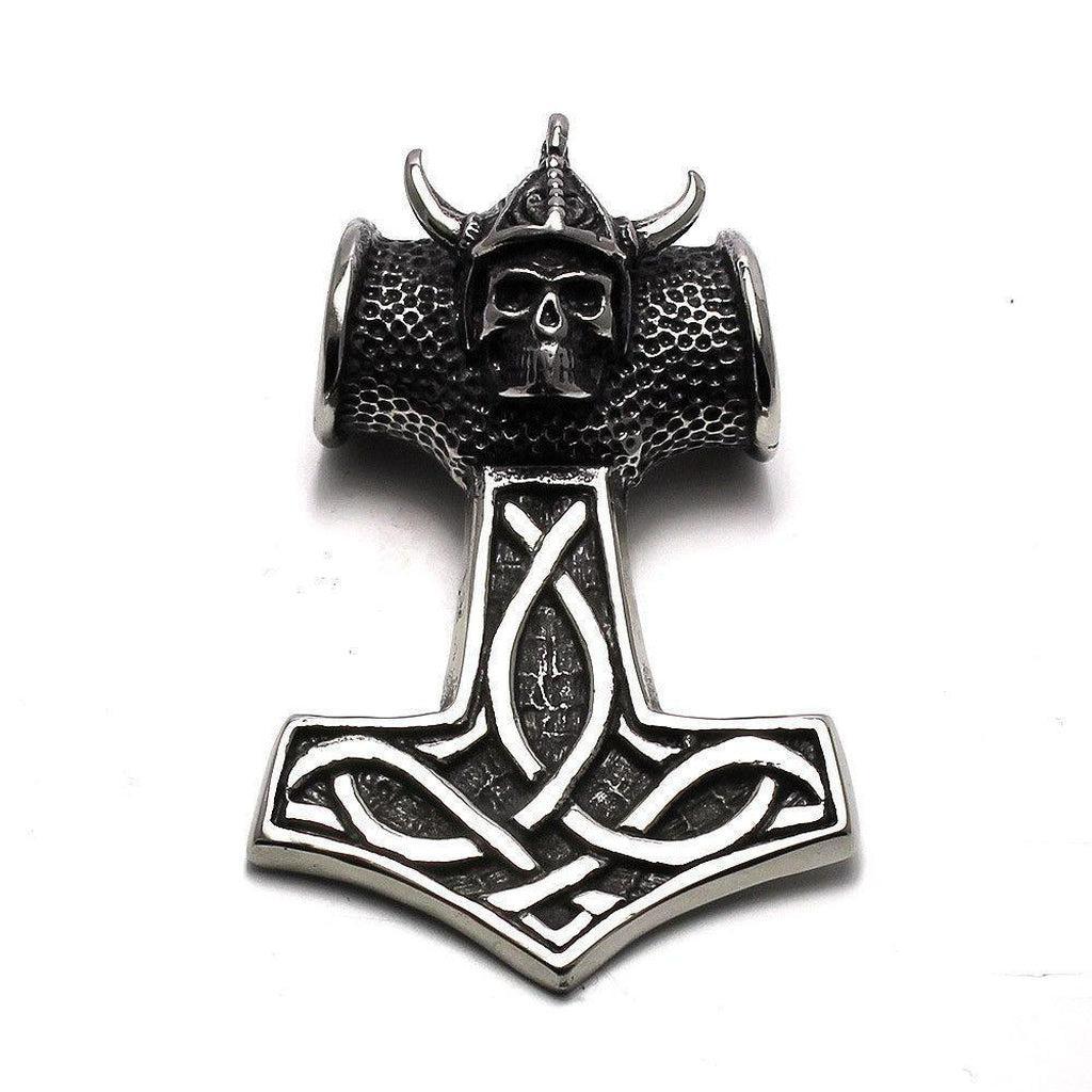 Mjolnir Thor&#39;s Hammer With Viking Skull and Celtic Knot-Badboy-Dark Fashion Clothing