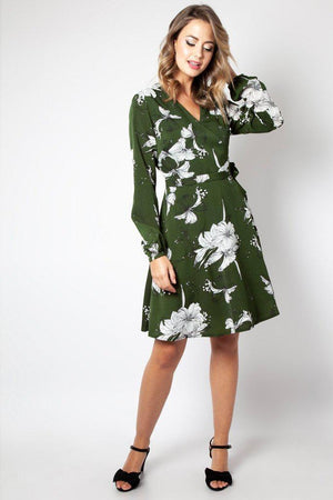 Molly Floral Wrap Dress-Voodoo Vixen-Dark Fashion Clothing