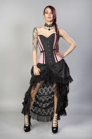 Morgana Long Overbust Burlesque Corset In Taffeta-Burleska-Dark Fashion Clothing