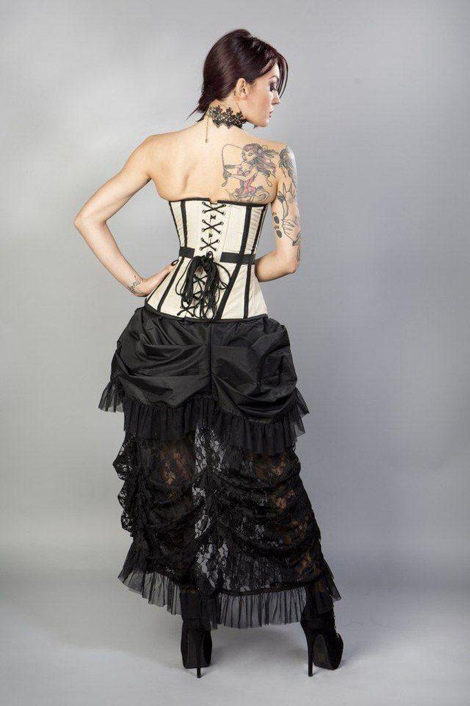 Morgana Long Overbust Burlesque Corset In Taffeta-Burleska-Dark Fashion Clothing
