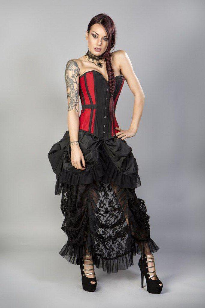Morgana Long Overbust Burlesque Corset In Taffeta-Burleska-Dark Fashion Clothing