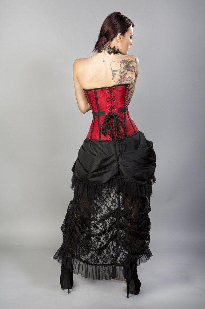 Morgana Long Overbust Burlesque Corset In Taffeta-Burleska-Dark Fashion Clothing