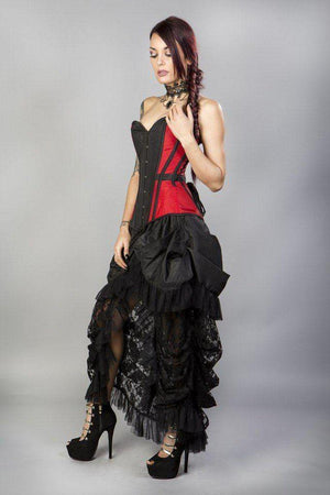 Morgana Long Overbust Burlesque Corset In Taffeta-Burleska-Dark Fashion Clothing