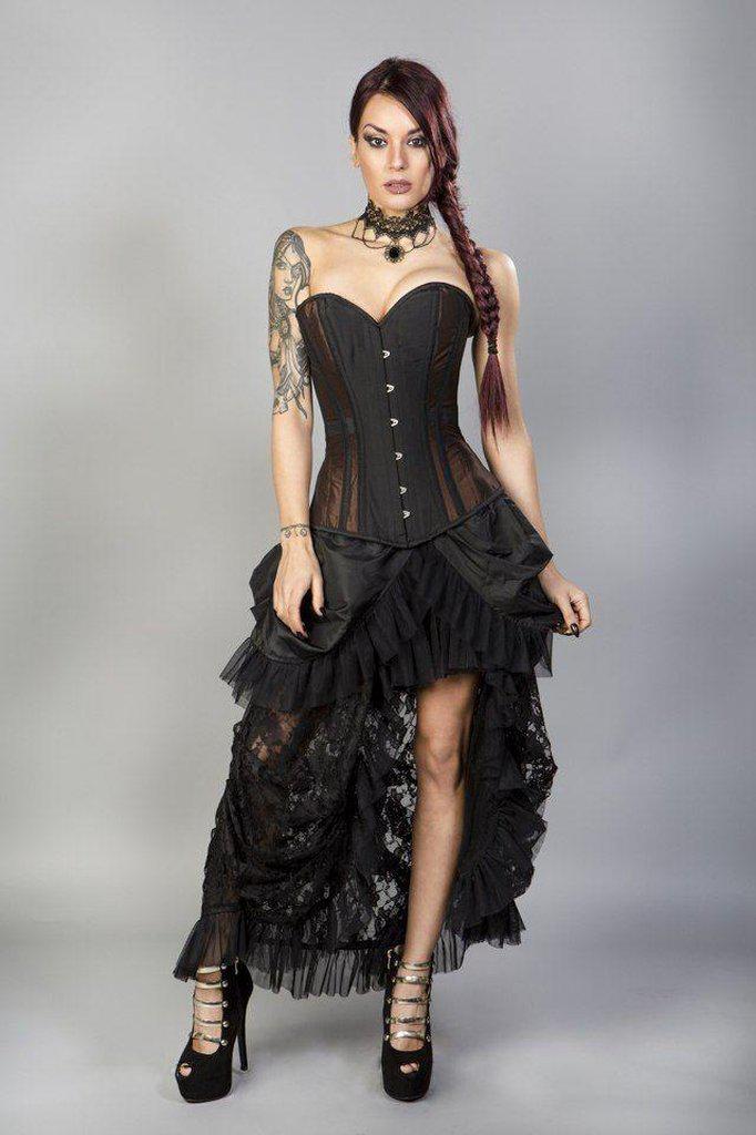 Morgana Long Overbust Burlesque Corset In Taffeta-Burleska-Dark Fashion Clothing