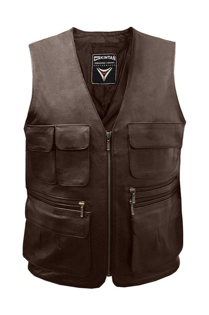 Multi-pocket Biker Vest - Trapper-Skintan Leather-Dark Fashion Clothing