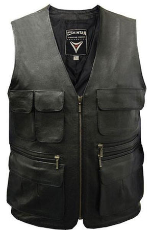 Multi-pocket Biker Vest - Trapper-Skintan Leather-Dark Fashion Clothing