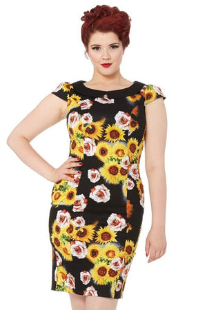 Nahla Sunflower Pencil Dress-Voodoo Vixen-Dark Fashion Clothing