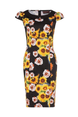 Nahla Sunflower Pencil Dress-Voodoo Vixen-Dark Fashion Clothing
