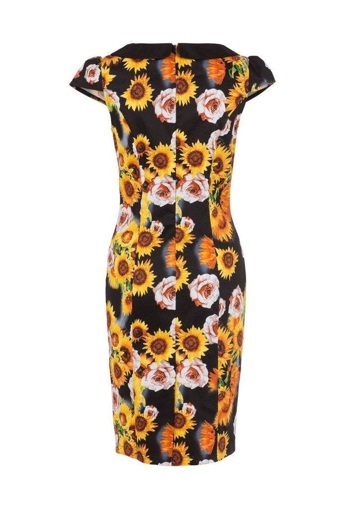 Nahla Sunflower Pencil Dress-Voodoo Vixen-Dark Fashion Clothing