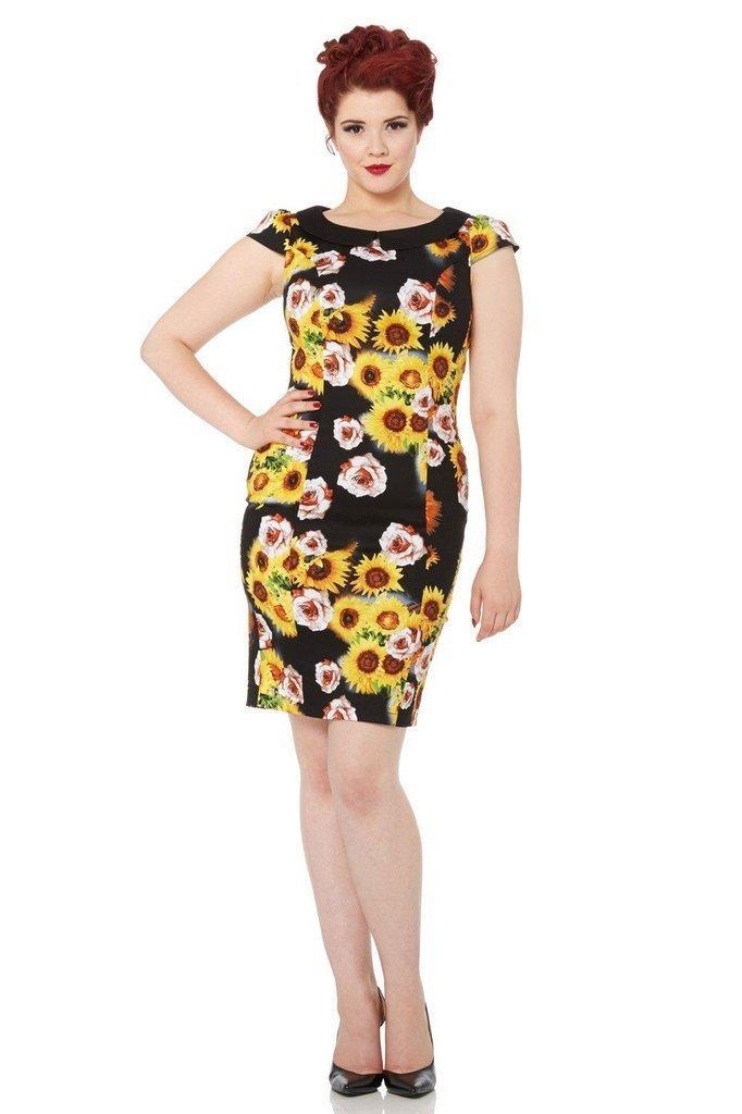 Nahla Sunflower Pencil Dress-Voodoo Vixen-Dark Fashion Clothing