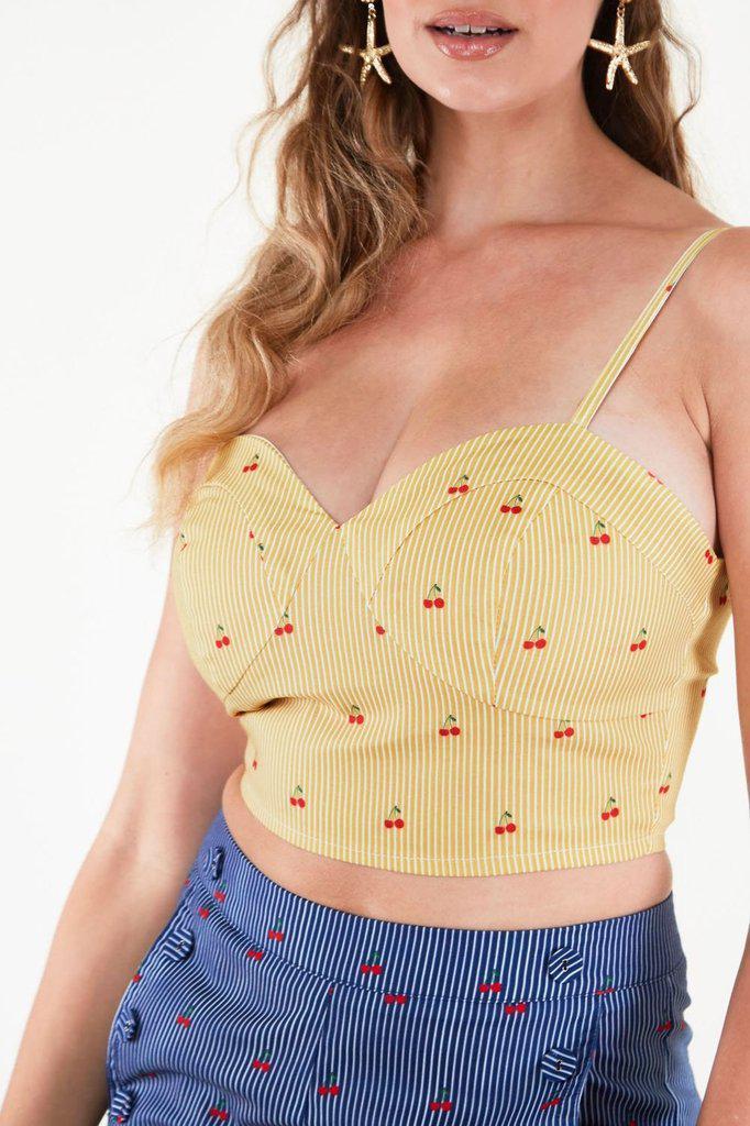 Natalie Cherry Stripe Crop Top-Voodoo Vixen-Dark Fashion Clothing
