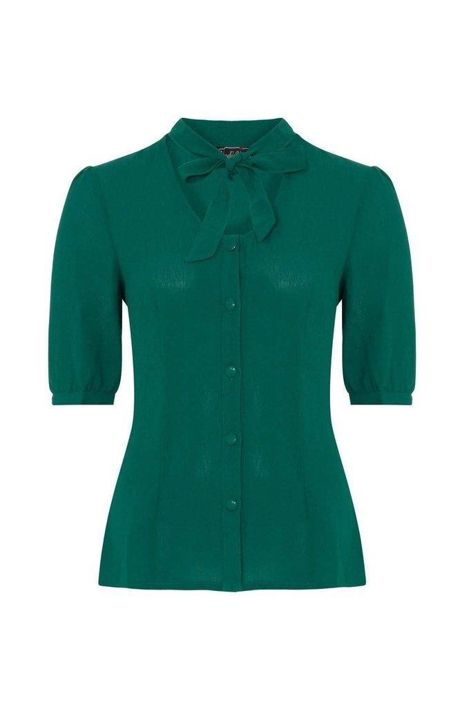 Neck Bow Button Down Blouse-Voodoo Vixen-Dark Fashion Clothing