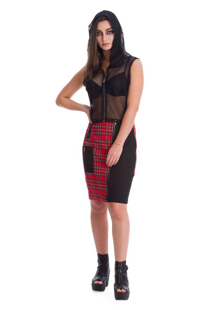 Nightmare Net Cold Shoulder Hoodie-Banned-Dark Fashion Clothing