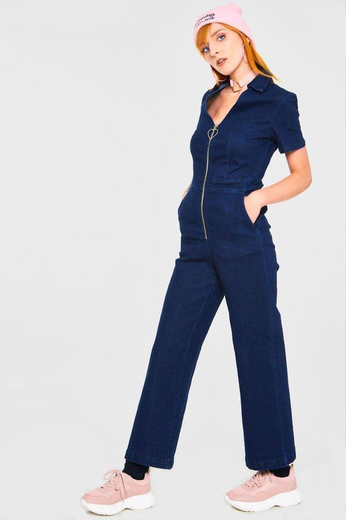 No Heart Denim Jumpsuit-Jawbreaker-Dark Fashion Clothing