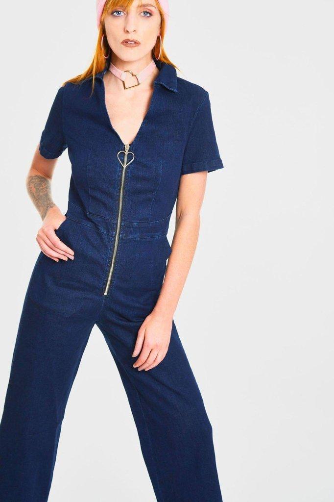 No Heart Denim Jumpsuit-Jawbreaker-Dark Fashion Clothing