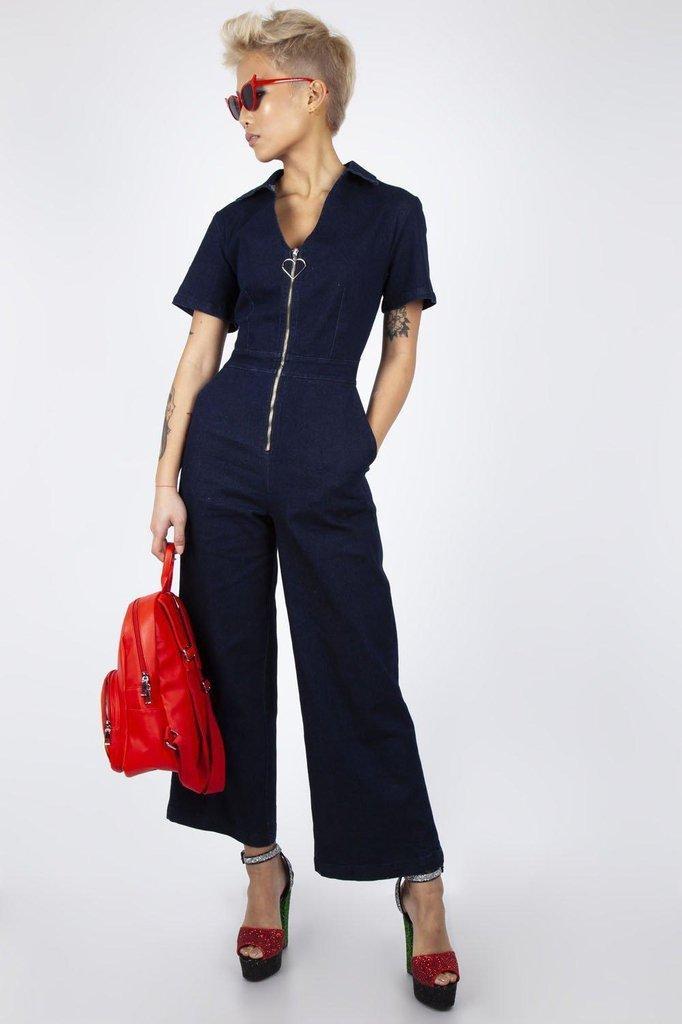 No Heart Denim Jumpsuit-Jawbreaker-Dark Fashion Clothing