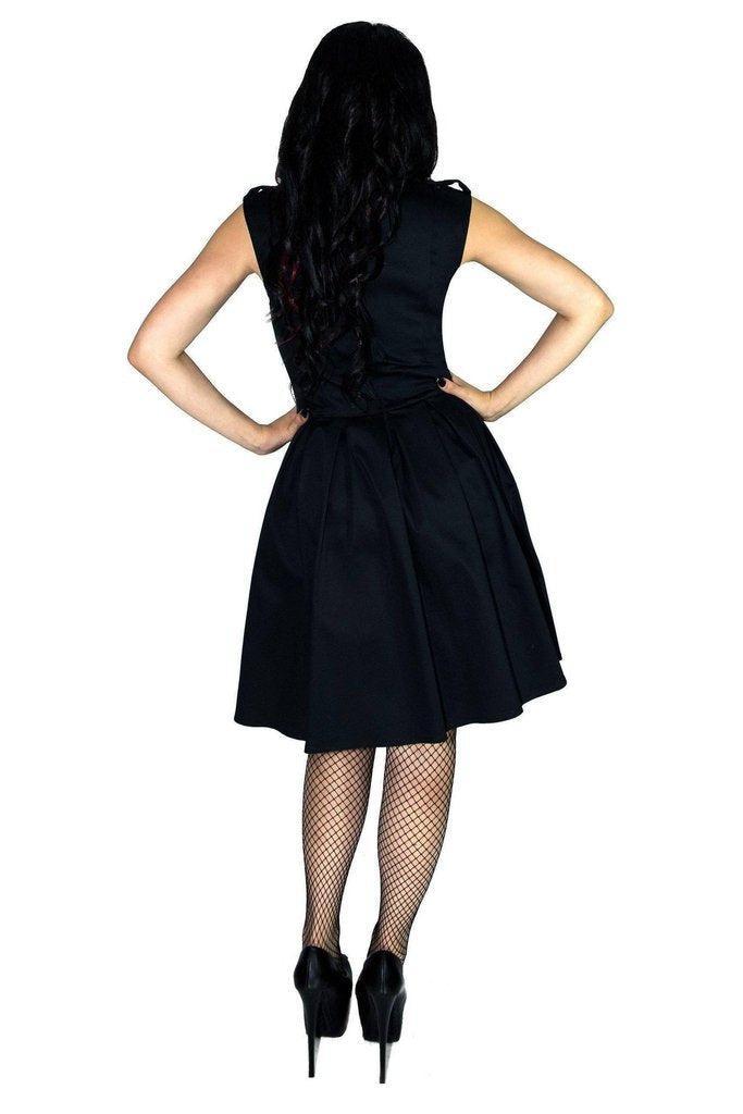 Occult Silver Pentagram Buttons Black Midi Dress - Hattie-Dr Faust-Dark Fashion Clothing