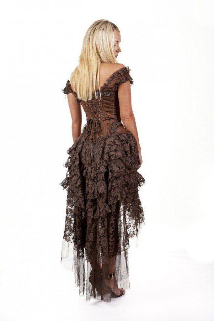 Ophelie Burlesque Corset Dress In Brown Brocade-Burleska-Dark Fashion Clothing