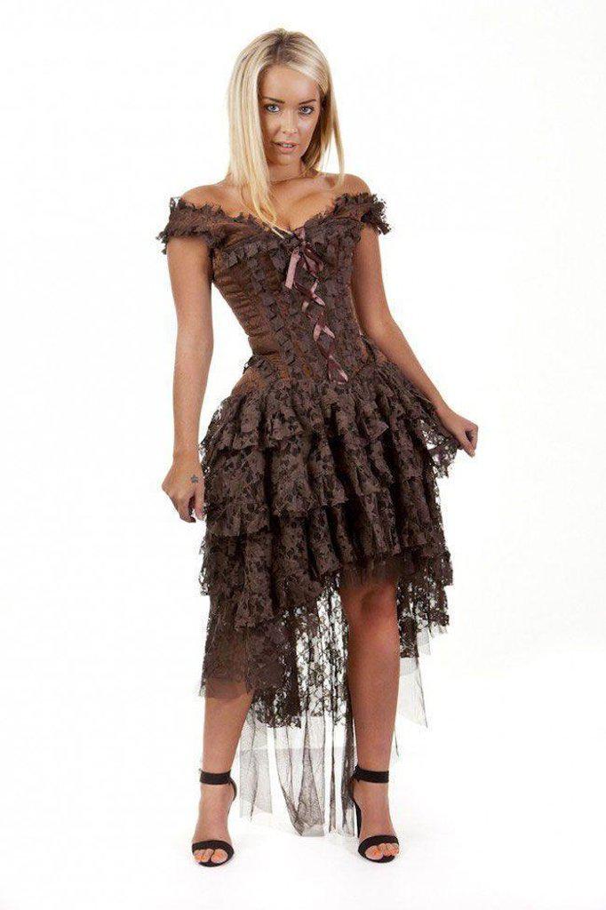 Ophelie Burlesque Corset Dress In Brown Brocade-Burleska-Dark Fashion Clothing