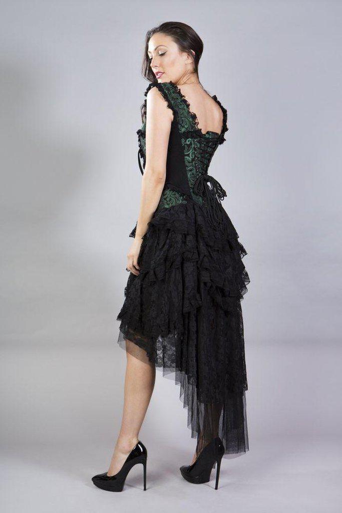Ophelie Burlesque Corset Dress In Green Scroll Brocade - Burleska - Dark Fashion Clothing Ophelie Burlesque Corset Dress In Green Scroll Brocade - Burleska - Dark Fashion Clothing