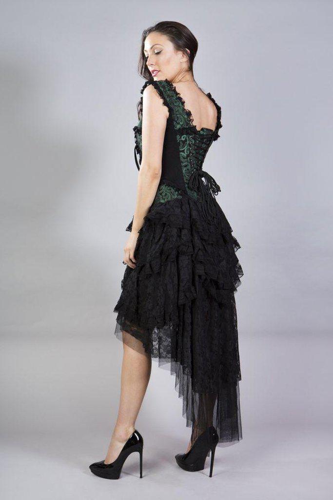 Ophelie Burlesque Corset Dress In Green Scroll Brocade-Burleska-Dark Fashion Clothing