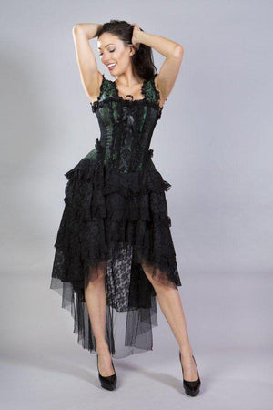 Ophelie Burlesque Corset Dress In Green Scroll Brocade-Burleska-Dark Fashion Clothing