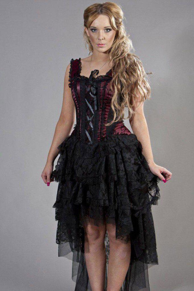 Ophelie Gothic Corset Dress In Satin Flock-Burleska-Dark Fashion Clothing