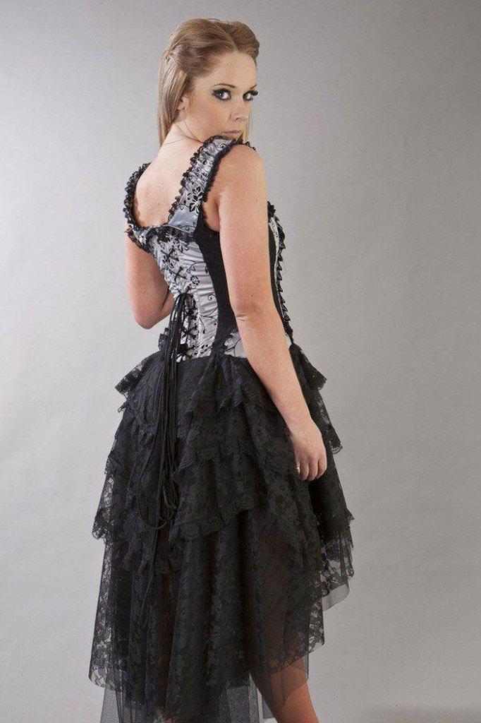 Ophelie Gothic Corset Dress In Satin Flock-Burleska-Dark Fashion Clothing