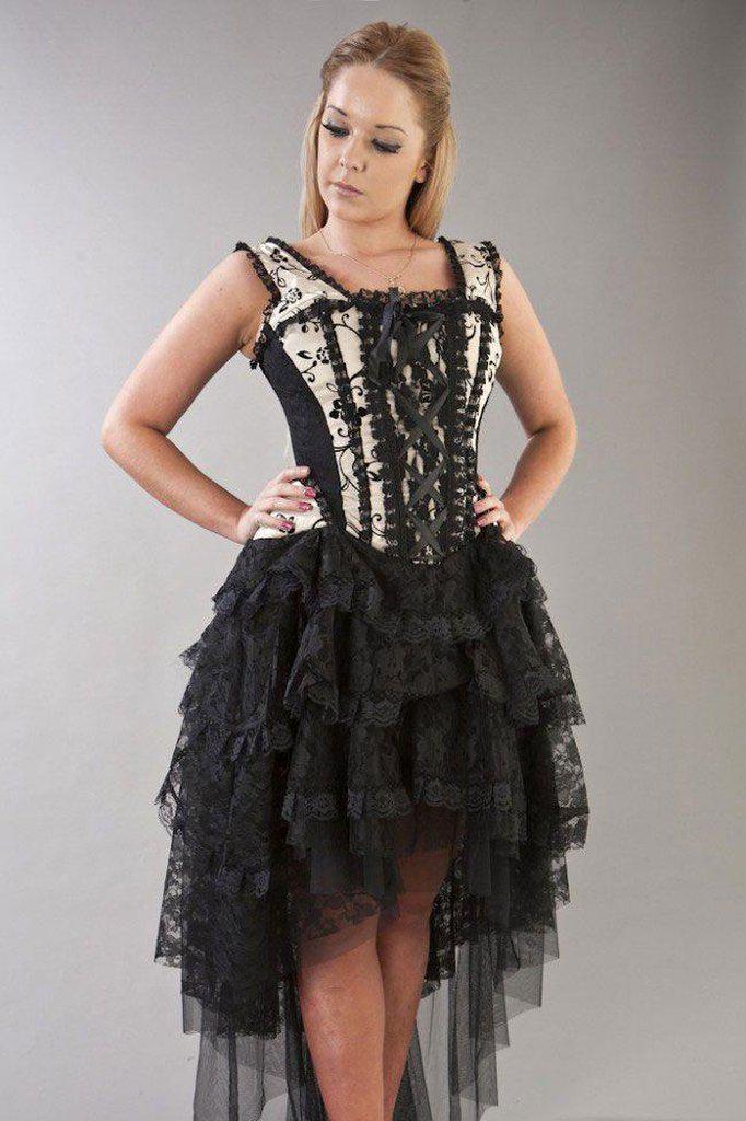 Ophelie Gothic Corset Dress In Satin Flock-Burleska-Dark Fashion Clothing